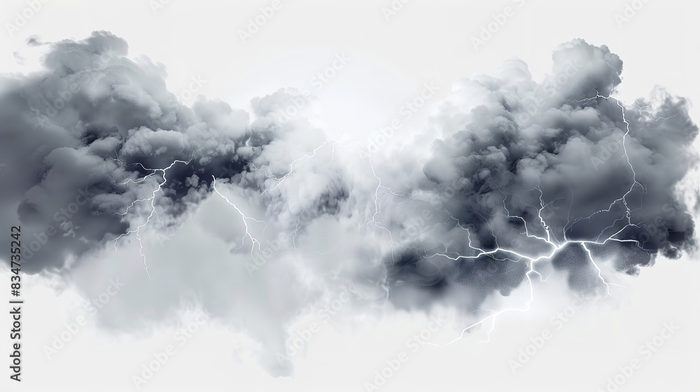 Naklejka premium Smoke Explosions with Lightning Isolated on White Background
