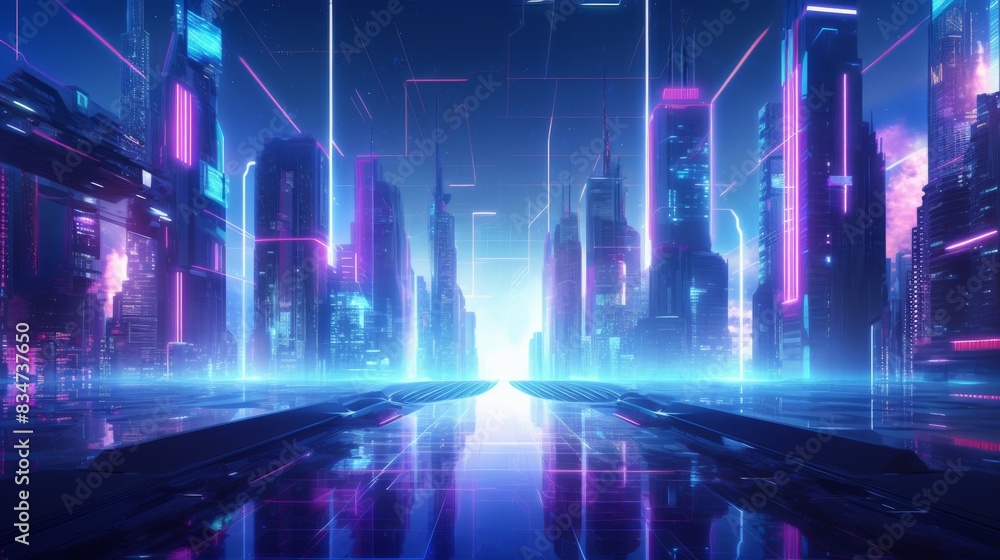 Vibrant sci-fi neon hologram, Glowing geometric shapes background. Vibrant sci-fi neon hologram, Glowing geometric shapes background.