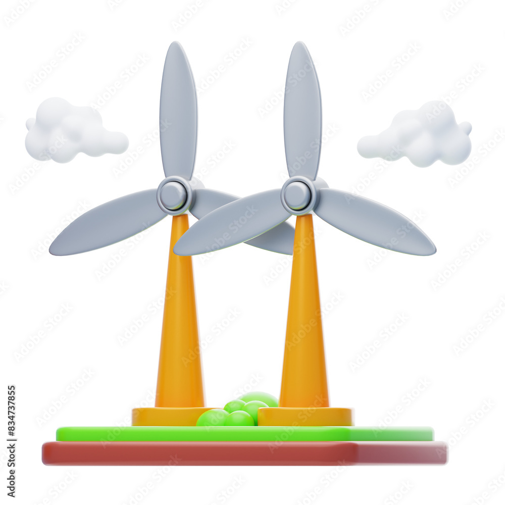Wind Energy 3D Icon. Wind mill, wind turbine, wind power station with long vanes Wind Energy 3D Icon. Wind mill, wind turbine, wind power station with long vanes