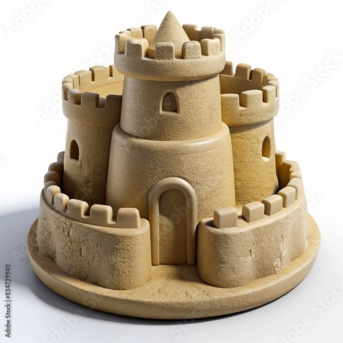 3D Render of a Sandcastle Cake Topper, on isolated white background, Generative AI