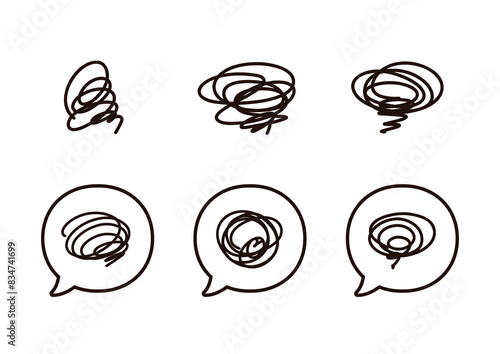 もやもや・悩む・くしゃくしゃ・ぐるぐるマークと吹き出しセット