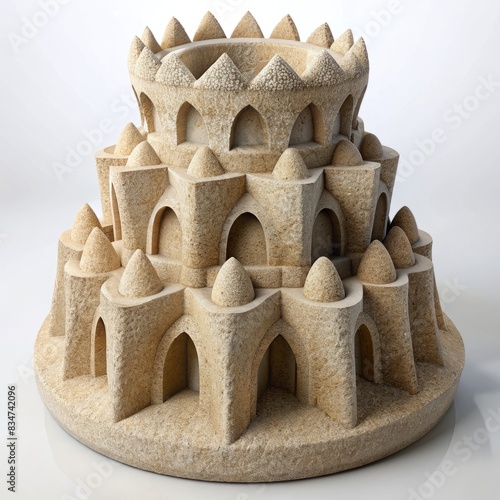 3D Render of a Sandcastle Sculpture, on isolated white background, Generative AI