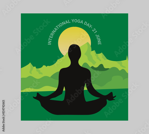 Man asana on a white isolated Yoga background. yoga and meditation. international yoga day poster design.