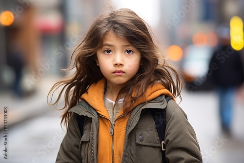 Wallpaper Mural A young girl with long hair is standing on a street wearing a green jacket Torontodigital.ca