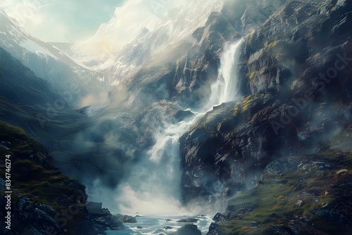 Waterfall wonder landscape with vintage style  © FusionArt Co