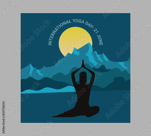 Man asana on a white isolated Yoga background. yoga and meditation. international yoga day poster design.