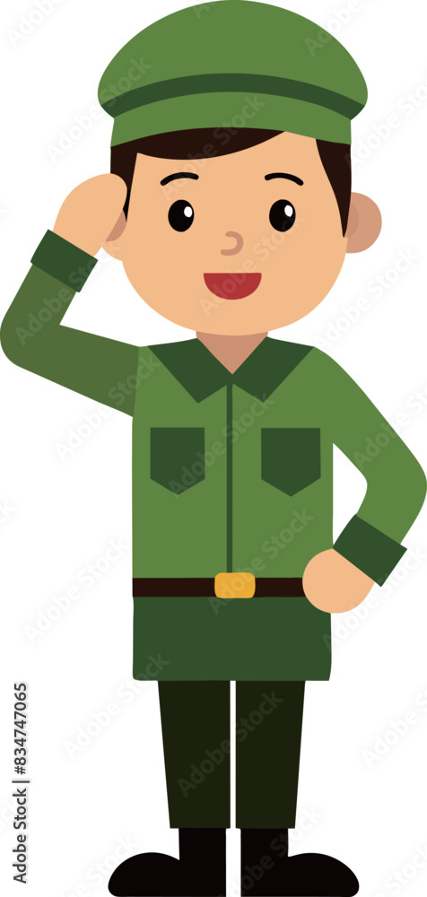 Vector cartoon army soldier saluting flat design illustration Vector cartoon army soldier saluting flat design illustration