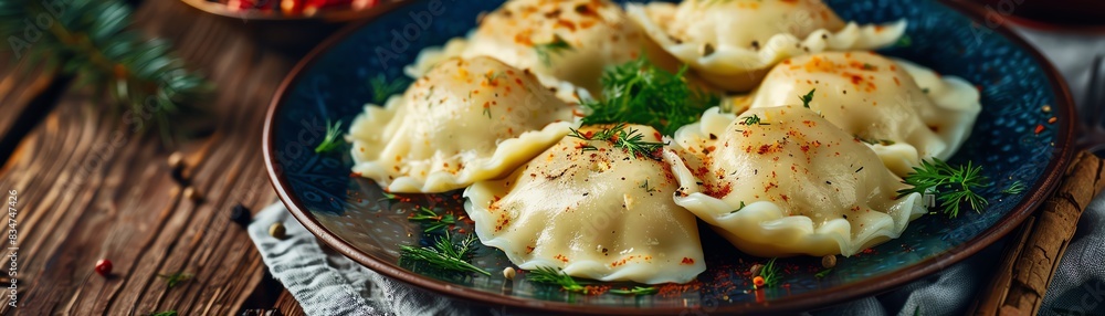 Pierogi, filled with cheese and potato, served during a Polish holiday celebration Pierogi, filled with cheese and potato, served during a Polish holiday celebration