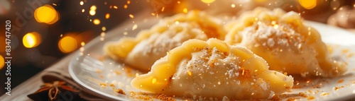 Pierogi, filled with cheese and potato, served during a Polish holiday celebration