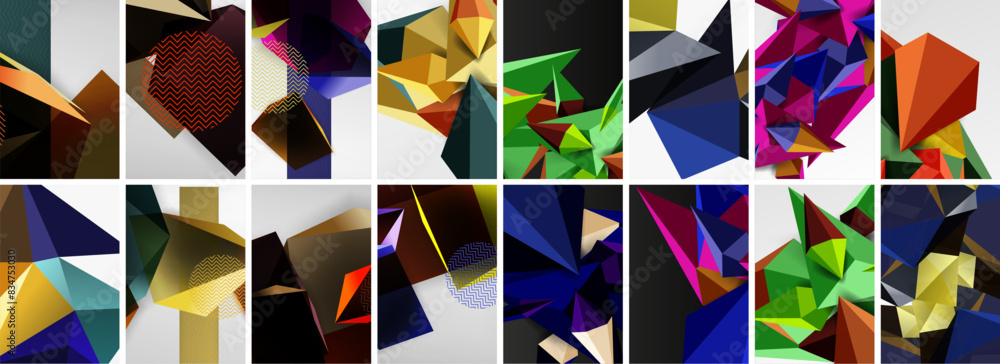 Set of low poly triangles poster geometric backgrounds. Vector Illustration For Wallpaper, Banner, Background, Card, Book Illustration, landing page Set of low poly triangles poster geometric backgrounds. Vector Illustration For Wallpaper, Banner, Background, Card, Book Illustration, landing page