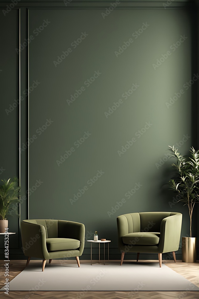 Elegant Living Room or Business Hall in Deep Green with Olive and Beige Brown Luxury Armchair in Premium Reception Area with Olive Green Background
Elegant Living Room or Business Hall in Deep Green with Olive and Beige Brown Luxury Armchair in Premium Reception Area with Olive Green Background