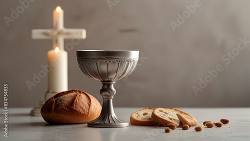 Communion Holy. Easter Communion Still life with chalice of wine and bread.
