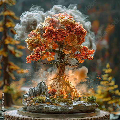 an artwork displaying an image of an atomic explosion, in the style of hyperrealistic landscapes, miniature dioramas, olivier valsecchi, lightbox, jasper  photo