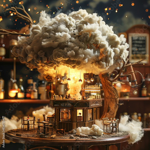 an artwork displaying an image of an atomic explosion, in the style of hyperrealistic landscapes, miniature dioramas, olivier valsecchi, lightbox, jasper francis cropsey photo