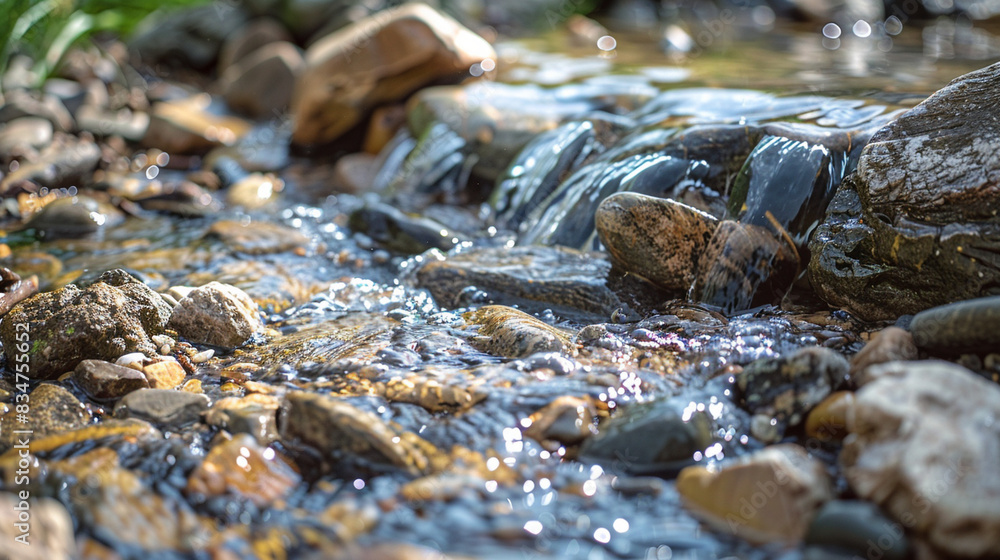 A detailed image of a small stream flowing over pebbles, showing the clarity of the water and the texture of the stones. A detailed image of a small stream flowing over pebbles, showing the clarity of the water and the texture of the stones.