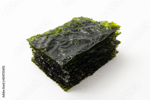 Korean seasoned seaweed snack on white background