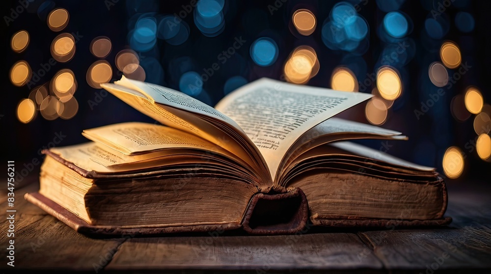 open magical old book. open book with magical glow open magical old book. open book with magical glow