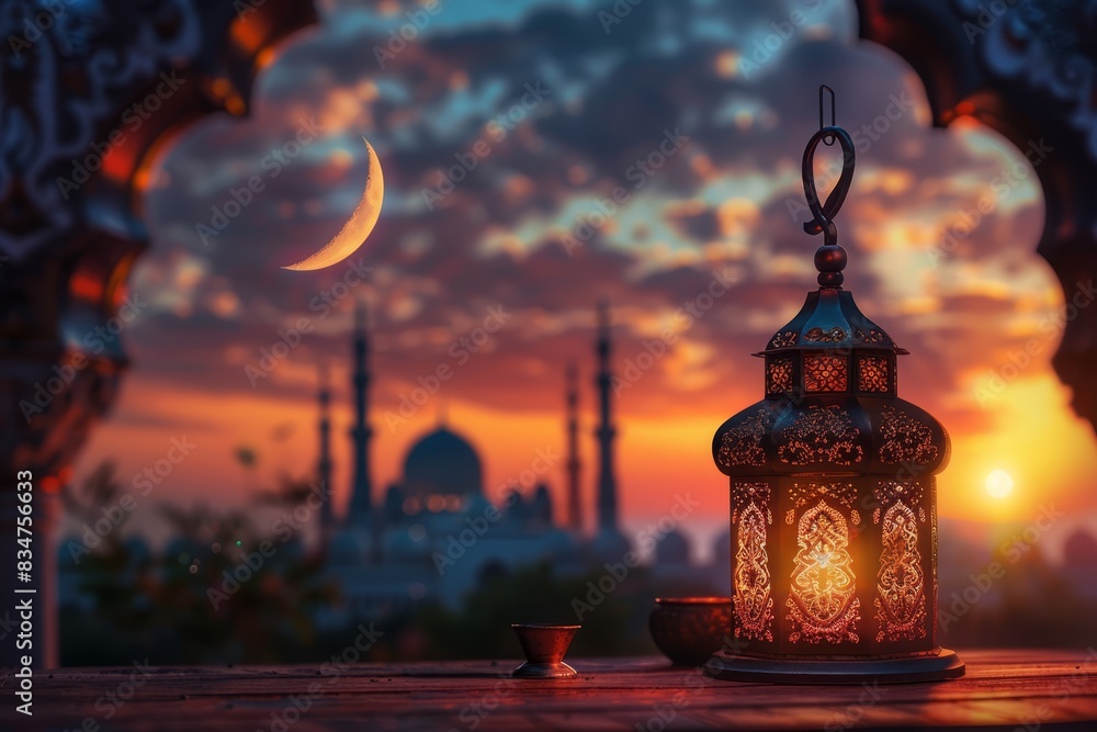Islamic style lantern design for ramadan celebration with copy space Islamic style lantern design for ramadan celebration with copy space