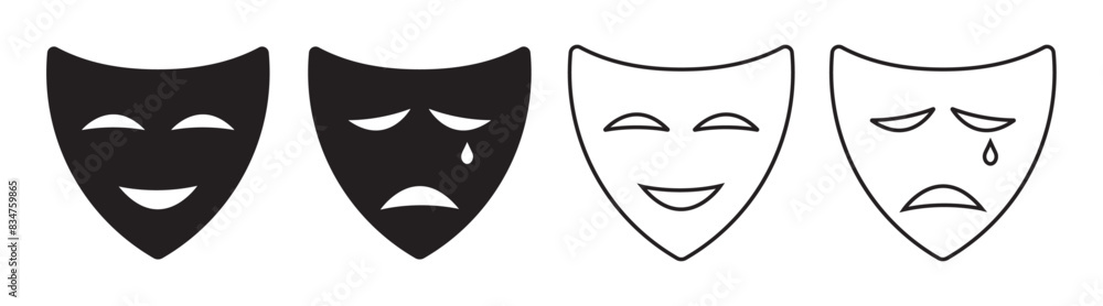 Masquerade vector icon set. Comedy and tragedy mask symbol. Drama theater mask sign. Happy and sad mask symbol. Masquerade vector icon set. Comedy and tragedy mask symbol. Drama theater mask sign. Happy and sad mask symbol.