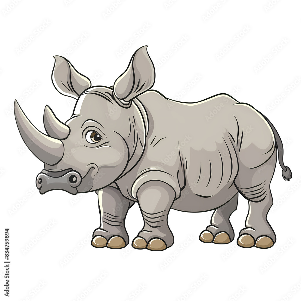 Fototapeta premium PNG cartoon clipart drawing of a rhino on an isolated transparent background