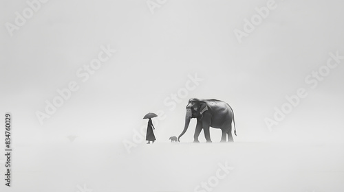 woman and an elephant walking together