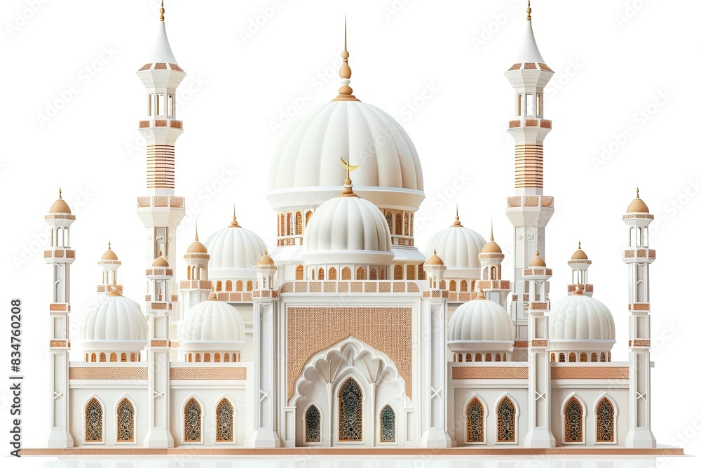 Obraz premium white and brown luxury architecture design of islamic mosque isolated on white background