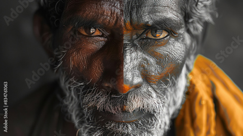 close up of old indian man face photo