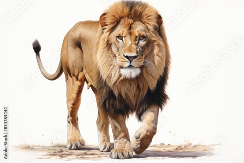 A young male lion, beginning to grow its mane, symbolizing youth and the ascent to power, in watercolor style.