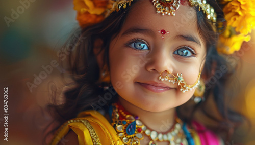 cute indian girl dressed as lord krishna