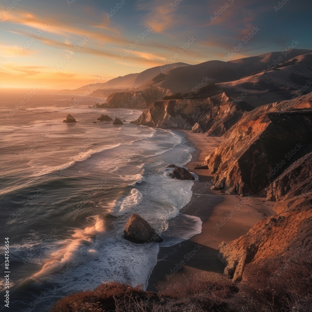 Stunning California Coastline with Dramatic Sunset - Ideal for Travel and Nature Prints, Posters, and Cards Stunning California Coastline with Dramatic Sunset - Ideal for Travel and Nature Prints, Posters, and Cards