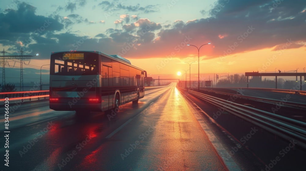 Sunset Commute: City Bus Journey on Scenic Highway