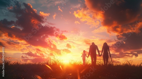 Family Bonding Time during Golden Sunset Walk