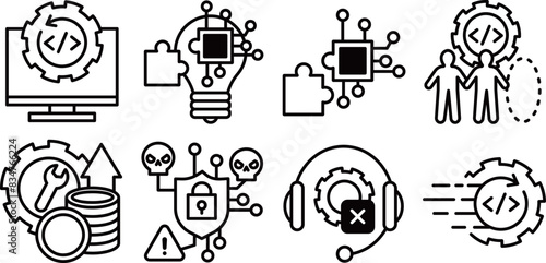 Digital transformation issues icons set.