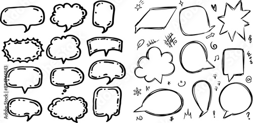 Hand drawn speach bubbles and arrow set Free Vector