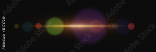 The magic of light with camera flare. Light line of bright light. On a transparent background.