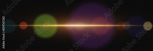 The magic of light with camera flare. Light line of bright light. On a transparent background.
