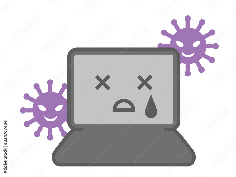 コンピュータウイルスに感染したノートパソコンのイラスト コンピュータウイルスに感染したノートパソコンのイラスト