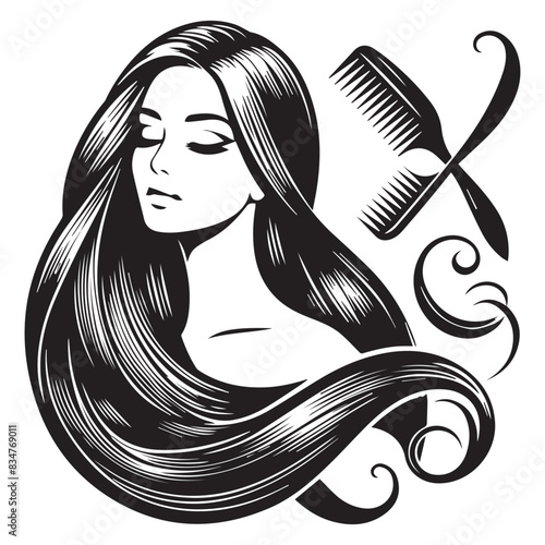 Beautiful young girl with long hair head silhouette