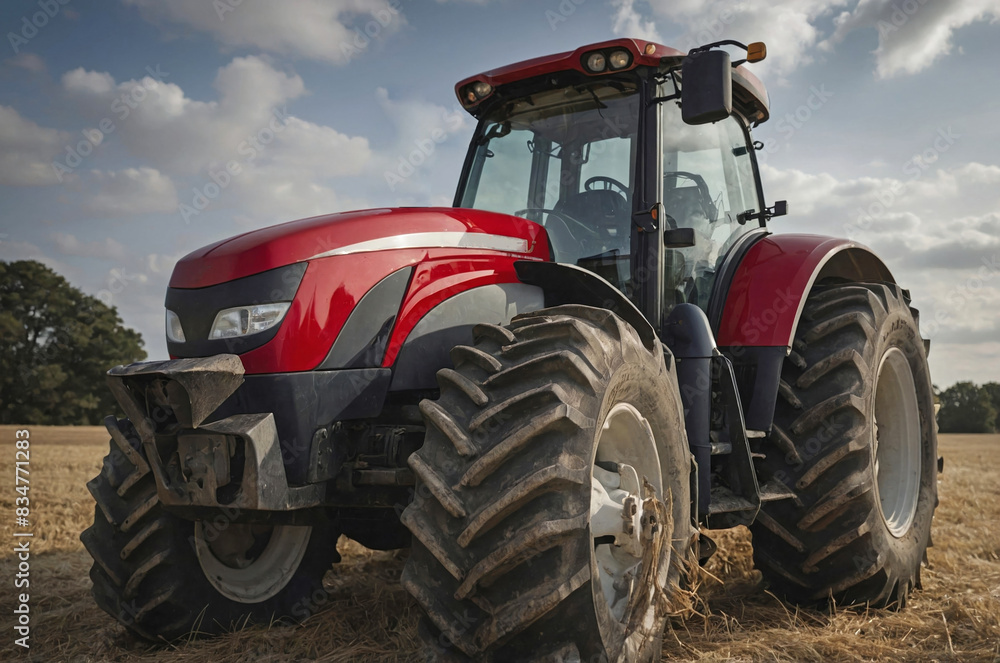 side profile of the tractor, highlighting its wheels, cab, and body side profile of the tractor, highlighting its wheels, cab, and body