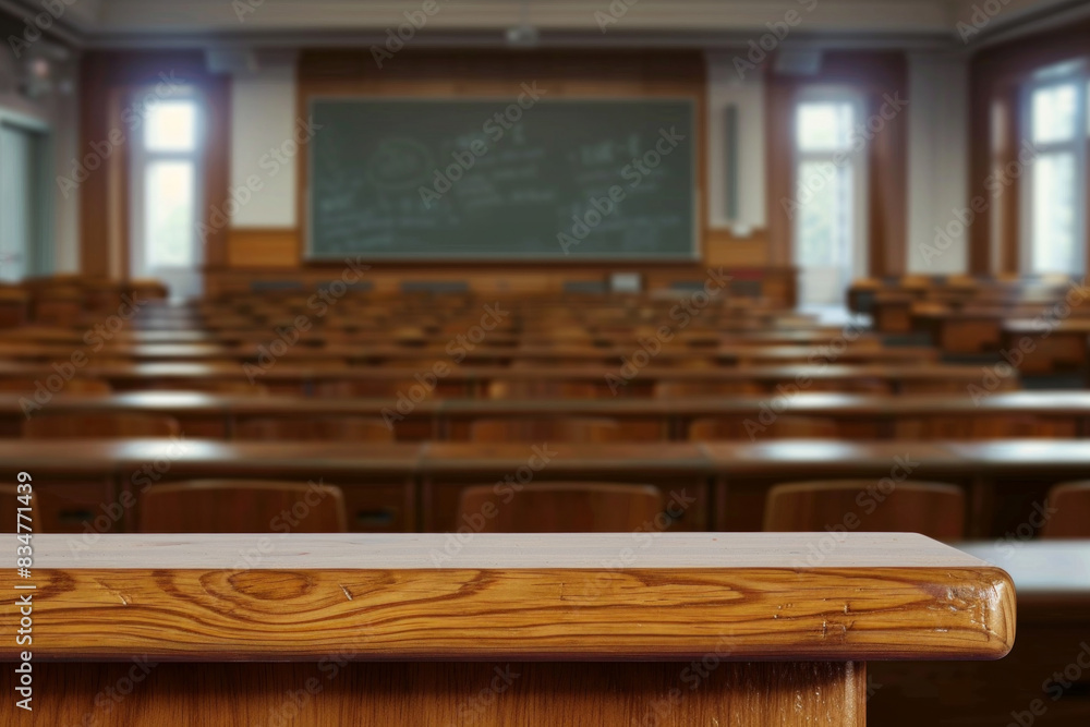 A wooden lectern in the foreground with a blurred background of a university lecture hall. The background includes rows of seating, a large screen or chalkboard. A wooden lectern in the foreground with a blurred background of a university lecture hall. The background includes rows of seating, a large screen or chalkboard.