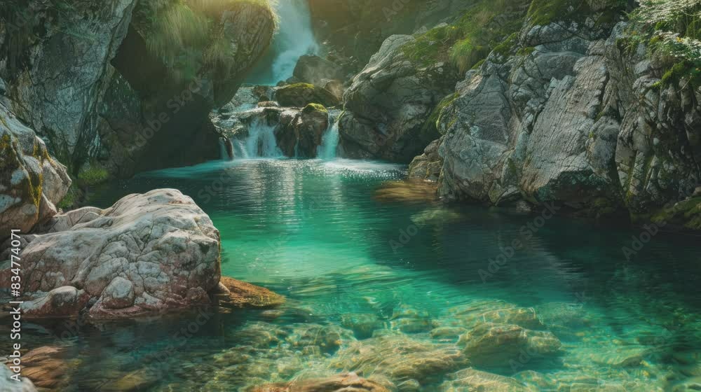 the natural beauty of a waterfall between beautiful cliffs . seamless looping time-lapse virtual 4k video Animation Background. the natural beauty of a waterfall between beautiful cliffs . seamless looping time-lapse virtual 4k video Animation Background.