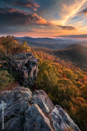 Autumn Sunset Landscape in Virginia, USA  Majestic Mountain View for Print, Card, Poster