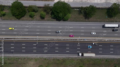 Top view of the highway car road. Aerial view of  motorway junction, toll way, road traffic, Highway an important infrastructure, Expressway road, transportation and travel concept