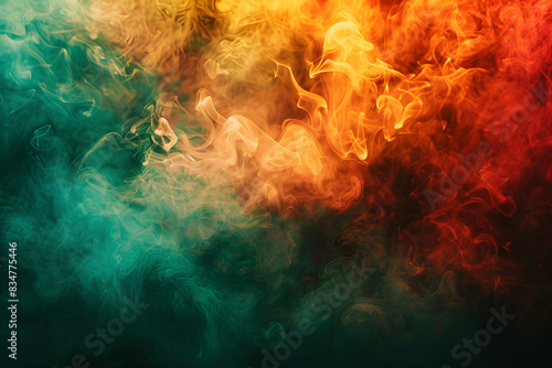 Red, green, and yellow puffs of smoke symbolizing the colors of Black History Month in an abstract horizontal wallpaper.