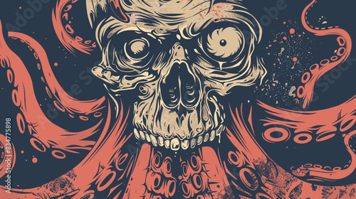 Grunge skull with blood splatter on dark background. Vector illustration