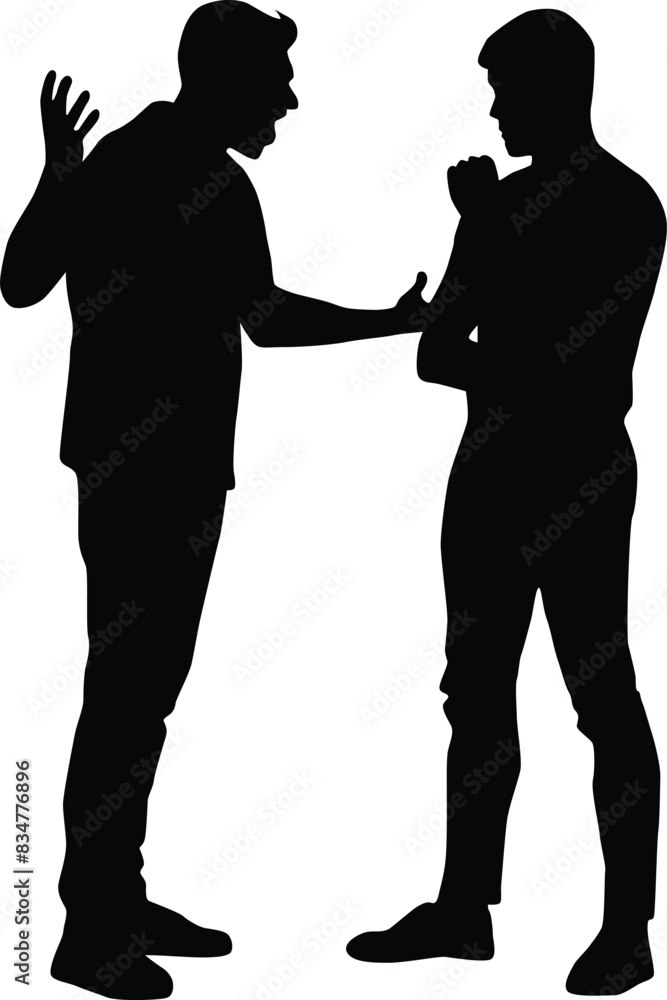 People arguing silhouette illustration. Two people have confrontation. Angry pose of men. Boss and employee discuss.