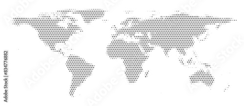 Abstract dotted halftone gray blank silhouette of world map isolated on white background. Vector illustration