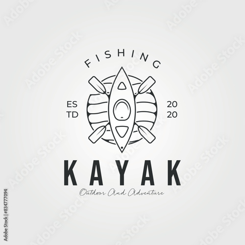 kayak fishing line art logo vector vintage illustration, aesthetic kayak logo