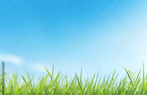 green grass on blue sky background