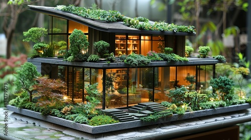 A demonstration of green building materials and design principles, illustrating the potential for architecture to minimize environmental impact.
